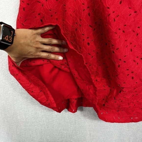J.O.A Red Eyelet Lace Mini Dress Halter Ruffle Straps Size Medium - Picture 7 of 13